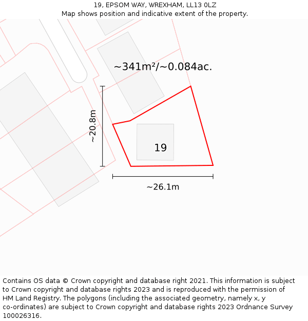 19, EPSOM WAY, WREXHAM, LL13 0LZ: Plot and title map