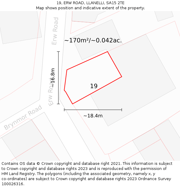 19, ERW ROAD, LLANELLI, SA15 2TE: Plot and title map