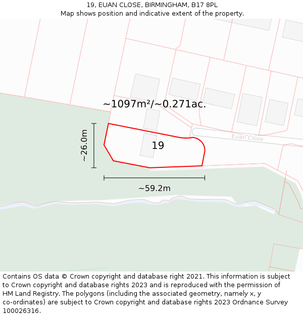 19, EUAN CLOSE, BIRMINGHAM, B17 8PL: Plot and title map