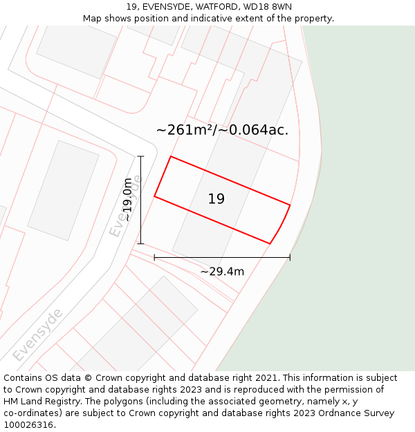 19, EVENSYDE, WATFORD, WD18 8WN: Plot and title map