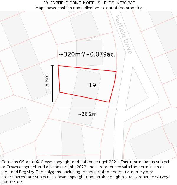 19, FAIRFIELD DRIVE, NORTH SHIELDS, NE30 3AF: Plot and title map