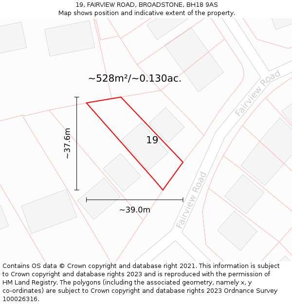 19, FAIRVIEW ROAD, BROADSTONE, BH18 9AS: Plot and title map