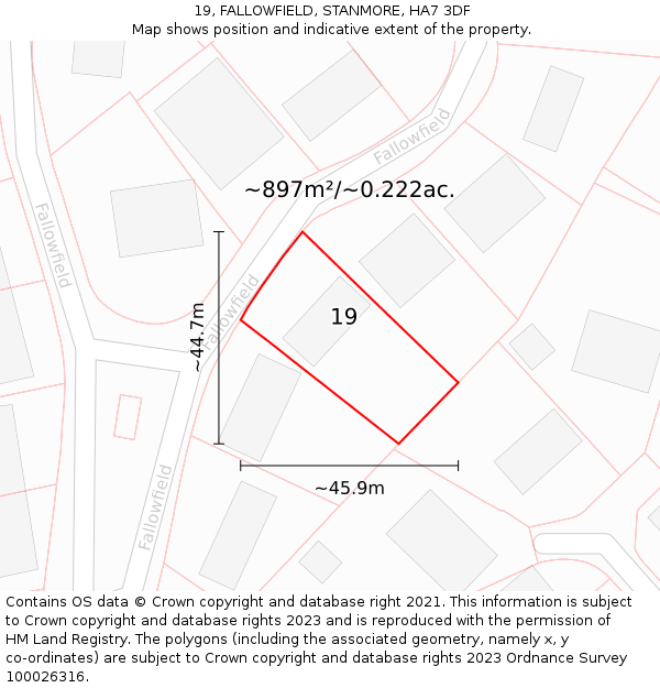 19, FALLOWFIELD, STANMORE, HA7 3DF: Plot and title map