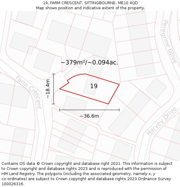 19, FARM CRESCENT, SITTINGBOURNE, ME10 4QD: Plot and title map