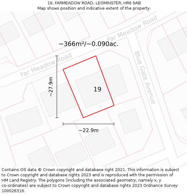 19, FARMEADOW ROAD, LEOMINSTER, HR6 9AB: Plot and title map