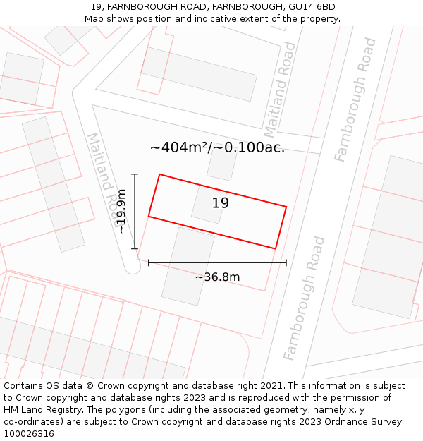 19, FARNBOROUGH ROAD, FARNBOROUGH, GU14 6BD: Plot and title map