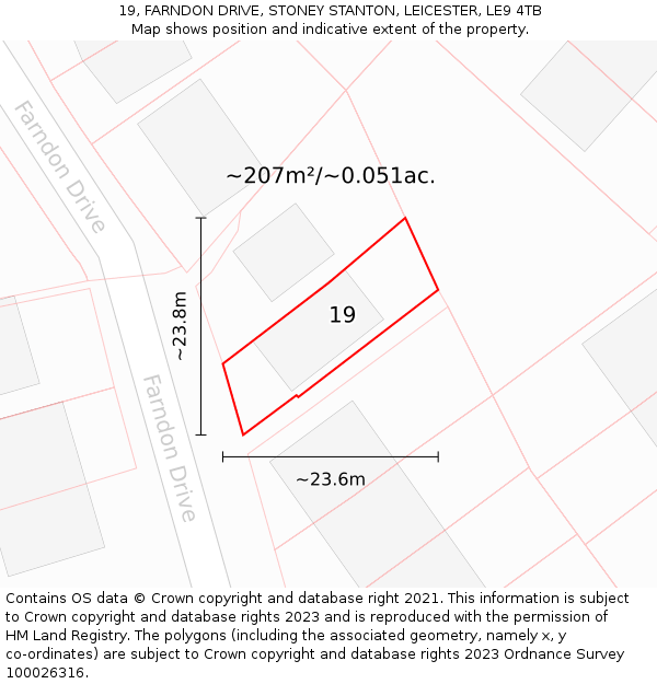 19, FARNDON DRIVE, STONEY STANTON, LEICESTER, LE9 4TB: Plot and title map