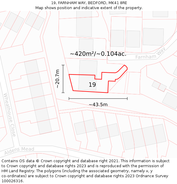 19, FARNHAM WAY, BEDFORD, MK41 8RE: Plot and title map