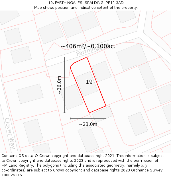 19, FARTHINGALES, SPALDING, PE11 3AD: Plot and title map