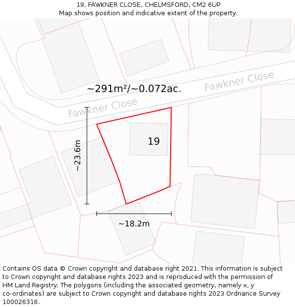 19, FAWKNER CLOSE, CHELMSFORD, CM2 6UP: Plot and title map