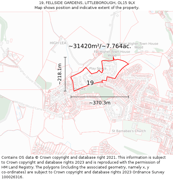 19, FELLSIDE GARDENS, LITTLEBOROUGH, OL15 9LX: Plot and title map