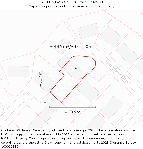 19, FELLVIEW DRIVE, EGREMONT, CA22 2JL: Plot and title map