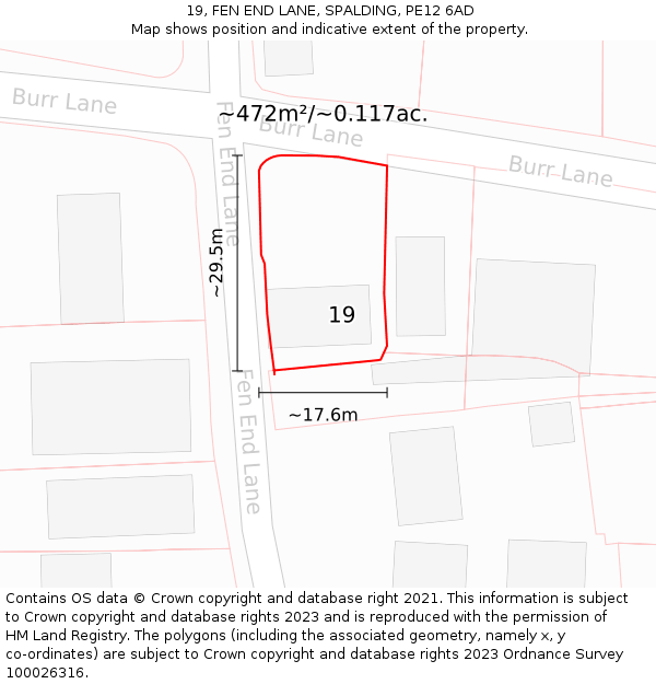 19, FEN END LANE, SPALDING, PE12 6AD: Plot and title map