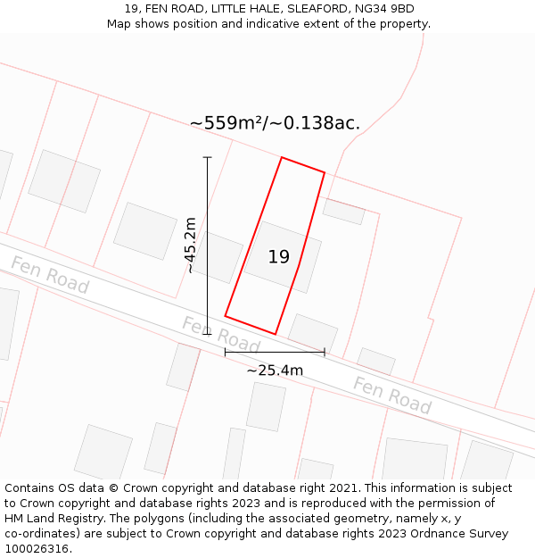 19, FEN ROAD, LITTLE HALE, SLEAFORD, NG34 9BD: Plot and title map