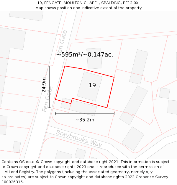 19, FENGATE, MOULTON CHAPEL, SPALDING, PE12 0XL: Plot and title map