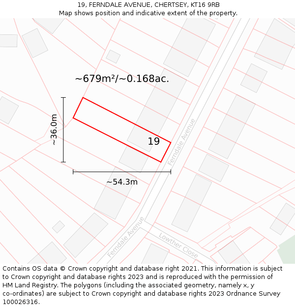 19, FERNDALE AVENUE, CHERTSEY, KT16 9RB: Plot and title map