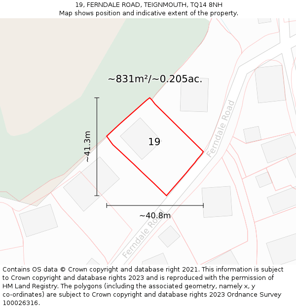 19, FERNDALE ROAD, TEIGNMOUTH, TQ14 8NH: Plot and title map