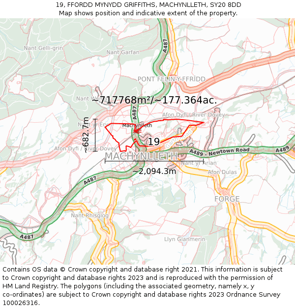 19, FFORDD MYNYDD GRIFFITHS, MACHYNLLETH, SY20 8DD: Plot and title map