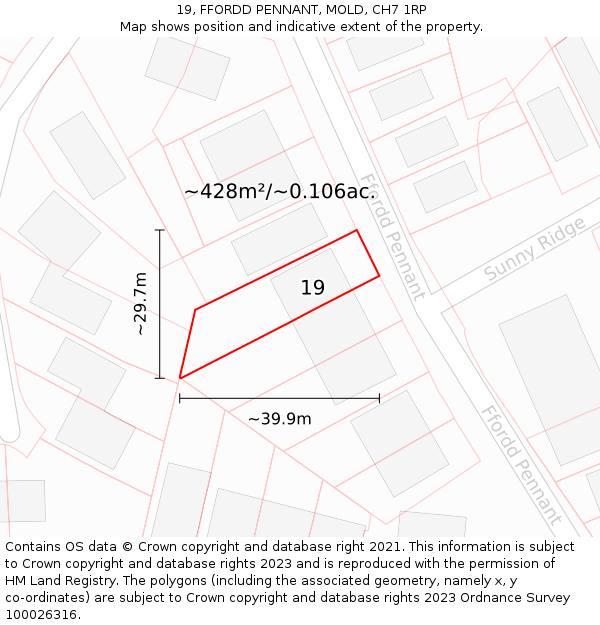 19, FFORDD PENNANT, MOLD, CH7 1RP: Plot and title map