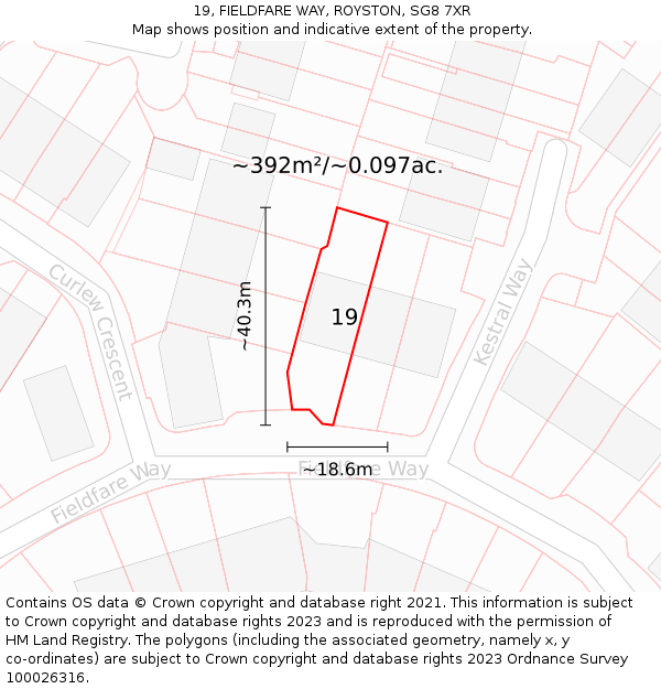 19, FIELDFARE WAY, ROYSTON, SG8 7XR: Plot and title map