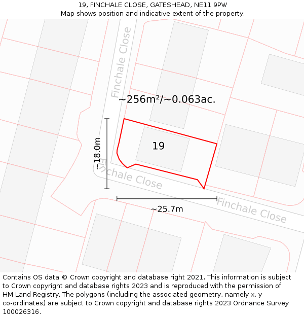 19, FINCHALE CLOSE, GATESHEAD, NE11 9PW: Plot and title map