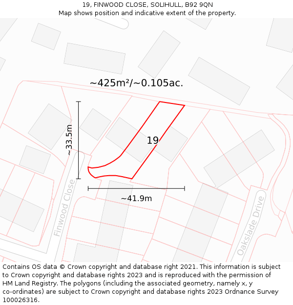 19, FINWOOD CLOSE, SOLIHULL, B92 9QN: Plot and title map