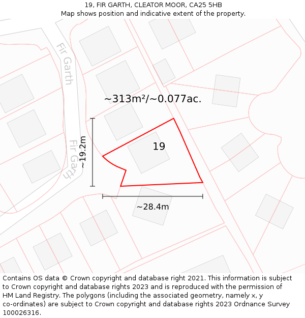 19, FIR GARTH, CLEATOR MOOR, CA25 5HB: Plot and title map