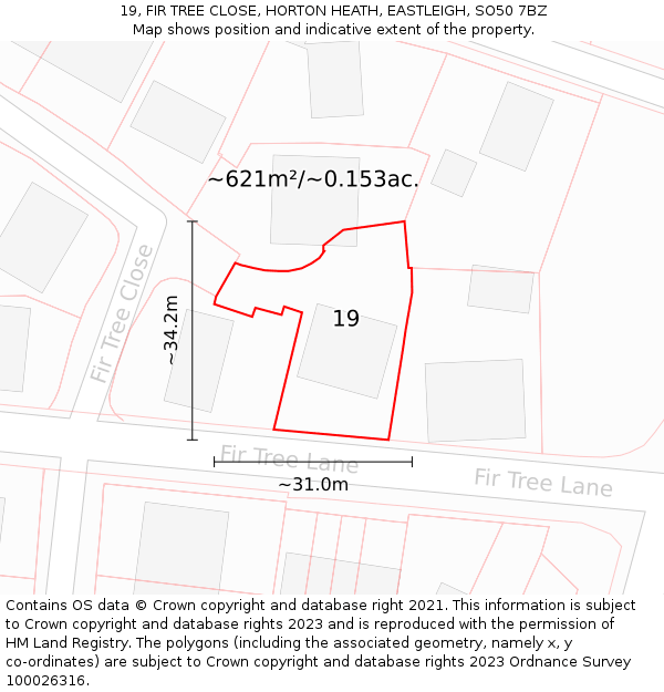 19, FIR TREE CLOSE, HORTON HEATH, EASTLEIGH, SO50 7BZ: Plot and title map
