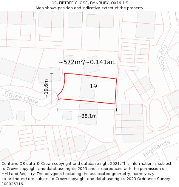 19, FIRTREE CLOSE, BANBURY, OX16 1JS: Plot and title map