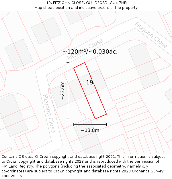 19, FITZJOHN CLOSE, GUILDFORD, GU4 7HB: Plot and title map