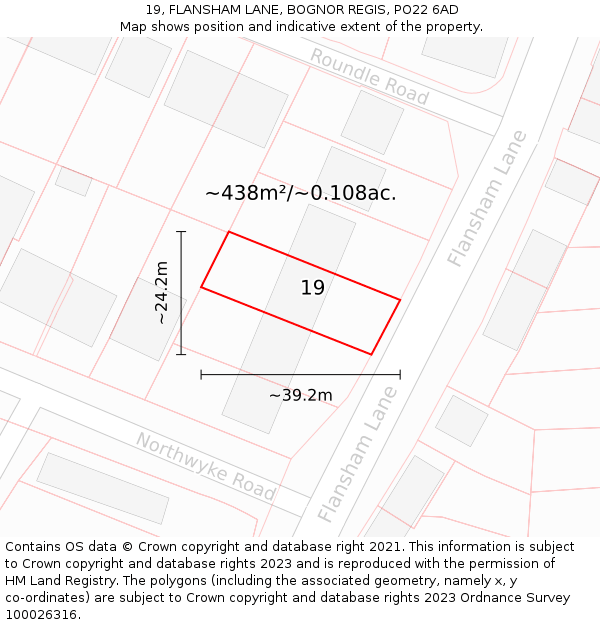 19, FLANSHAM LANE, BOGNOR REGIS, PO22 6AD: Plot and title map