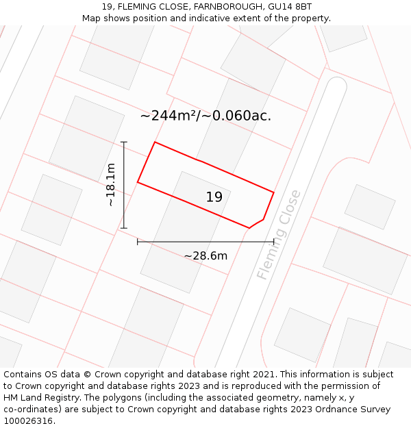 19, FLEMING CLOSE, FARNBOROUGH, GU14 8BT: Plot and title map