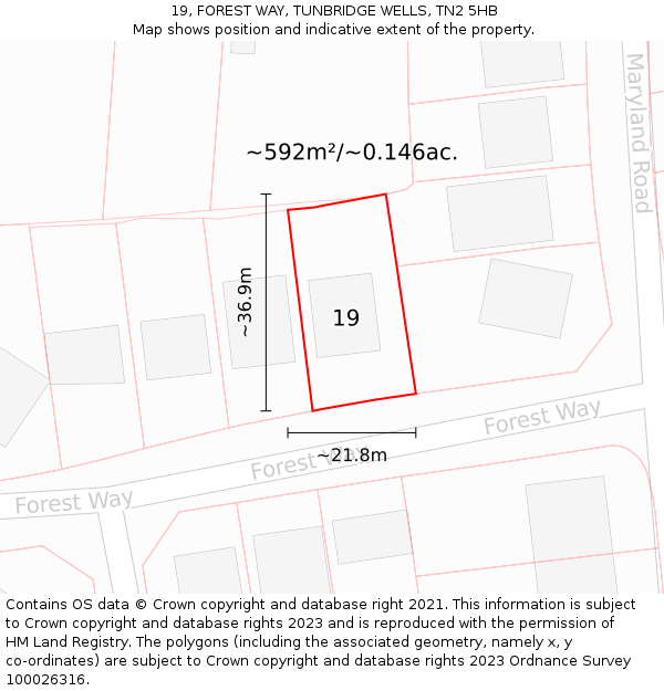 19, FOREST WAY, TUNBRIDGE WELLS, TN2 5HB: Plot and title map