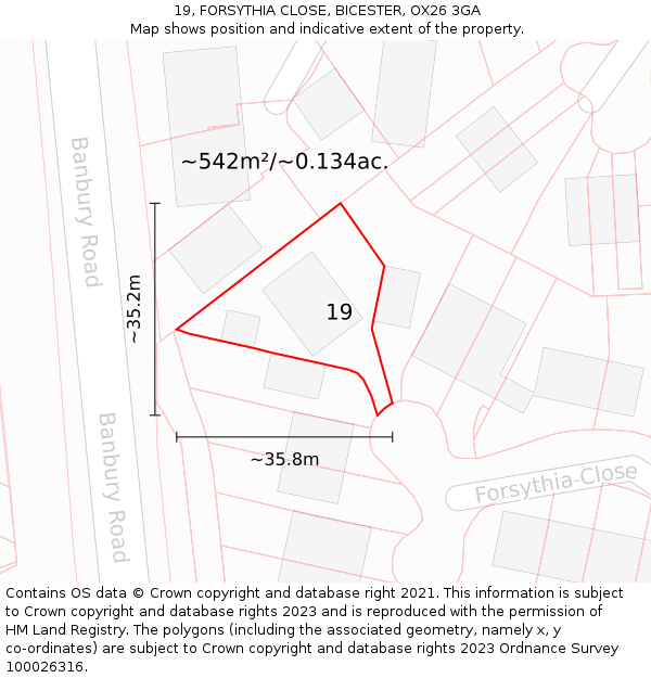 19, FORSYTHIA CLOSE, BICESTER, OX26 3GA: Plot and title map