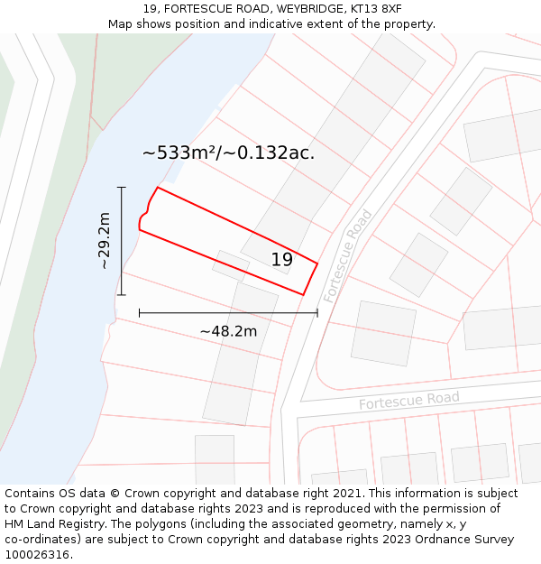19, FORTESCUE ROAD, WEYBRIDGE, KT13 8XF: Plot and title map