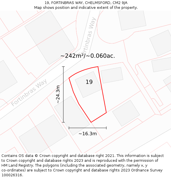 19, FORTINBRAS WAY, CHELMSFORD, CM2 9JA: Plot and title map