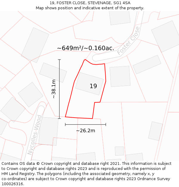 19, FOSTER CLOSE, STEVENAGE, SG1 4SA: Plot and title map