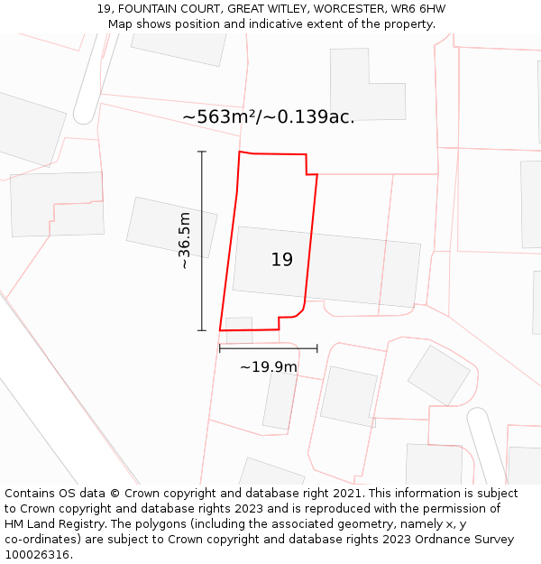 19, FOUNTAIN COURT, GREAT WITLEY, WORCESTER, WR6 6HW: Plot and title map
