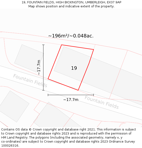 19, FOUNTAIN FIELDS, HIGH BICKINGTON, UMBERLEIGH, EX37 9AP: Plot and title map