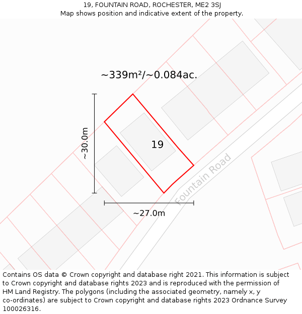19, FOUNTAIN ROAD, ROCHESTER, ME2 3SJ: Plot and title map