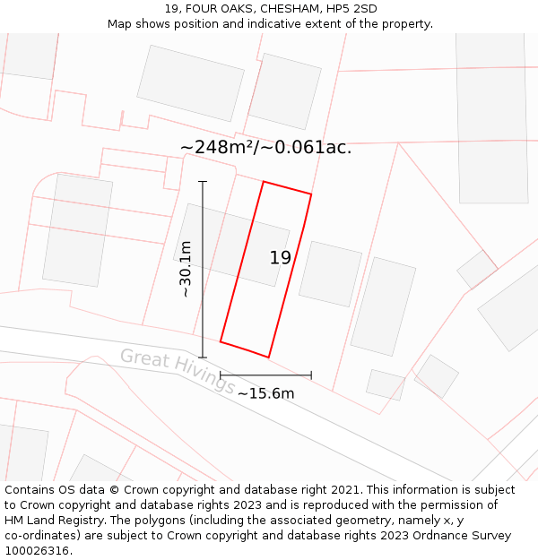 19, FOUR OAKS, CHESHAM, HP5 2SD: Plot and title map