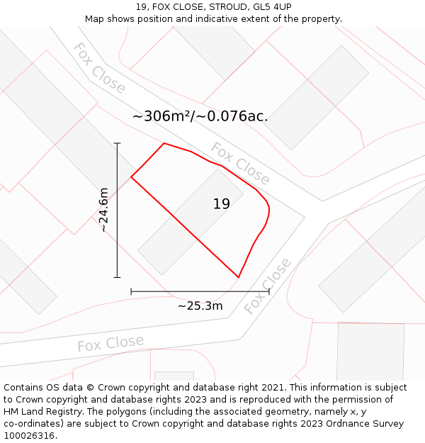 19, FOX CLOSE, STROUD, GL5 4UP: Plot and title map