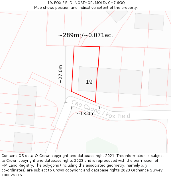 19, FOX FIELD, NORTHOP, MOLD, CH7 6GQ: Plot and title map