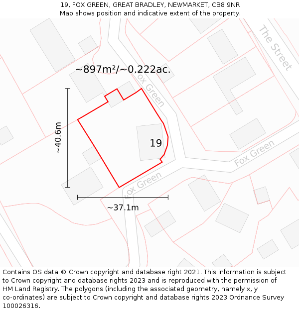 19, FOX GREEN, GREAT BRADLEY, NEWMARKET, CB8 9NR: Plot and title map