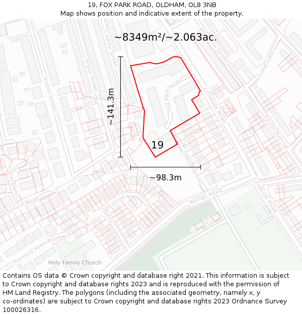 19, FOX PARK ROAD, OLDHAM, OL8 3NB: Plot and title map