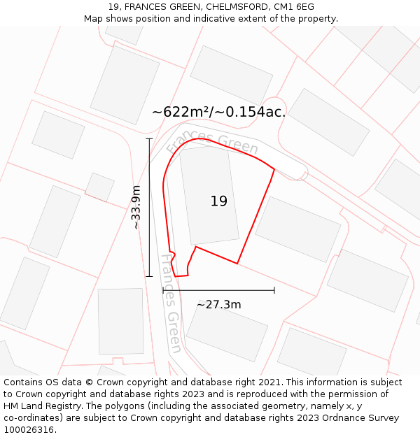 19, FRANCES GREEN, CHELMSFORD, CM1 6EG: Plot and title map