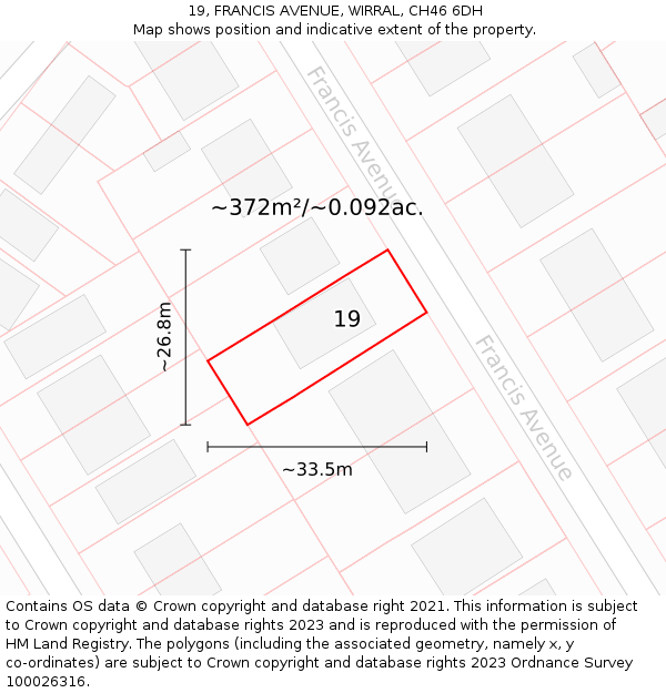 19, FRANCIS AVENUE, WIRRAL, CH46 6DH: Plot and title map