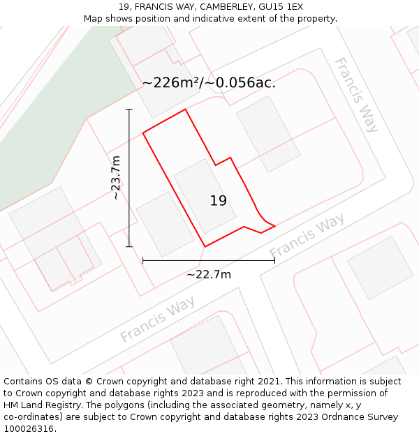 19, FRANCIS WAY, CAMBERLEY, GU15 1EX: Plot and title map