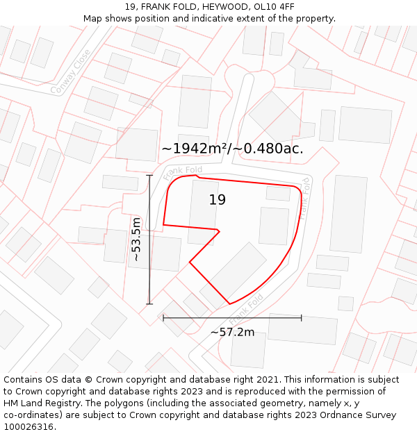 19, FRANK FOLD, HEYWOOD, OL10 4FF: Plot and title map