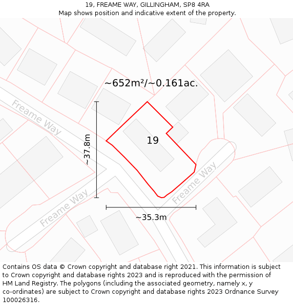 19, FREAME WAY, GILLINGHAM, SP8 4RA: Plot and title map